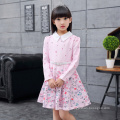 Winter A-line collection for children dresses with waistbelt embroidery full sleeve clothes peter pan collar lovely autumn